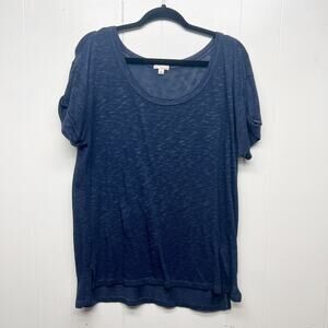 Gap Space Dye Blue Short Sleeve Womens Oversized Top Medium Scoop Neck Stretch